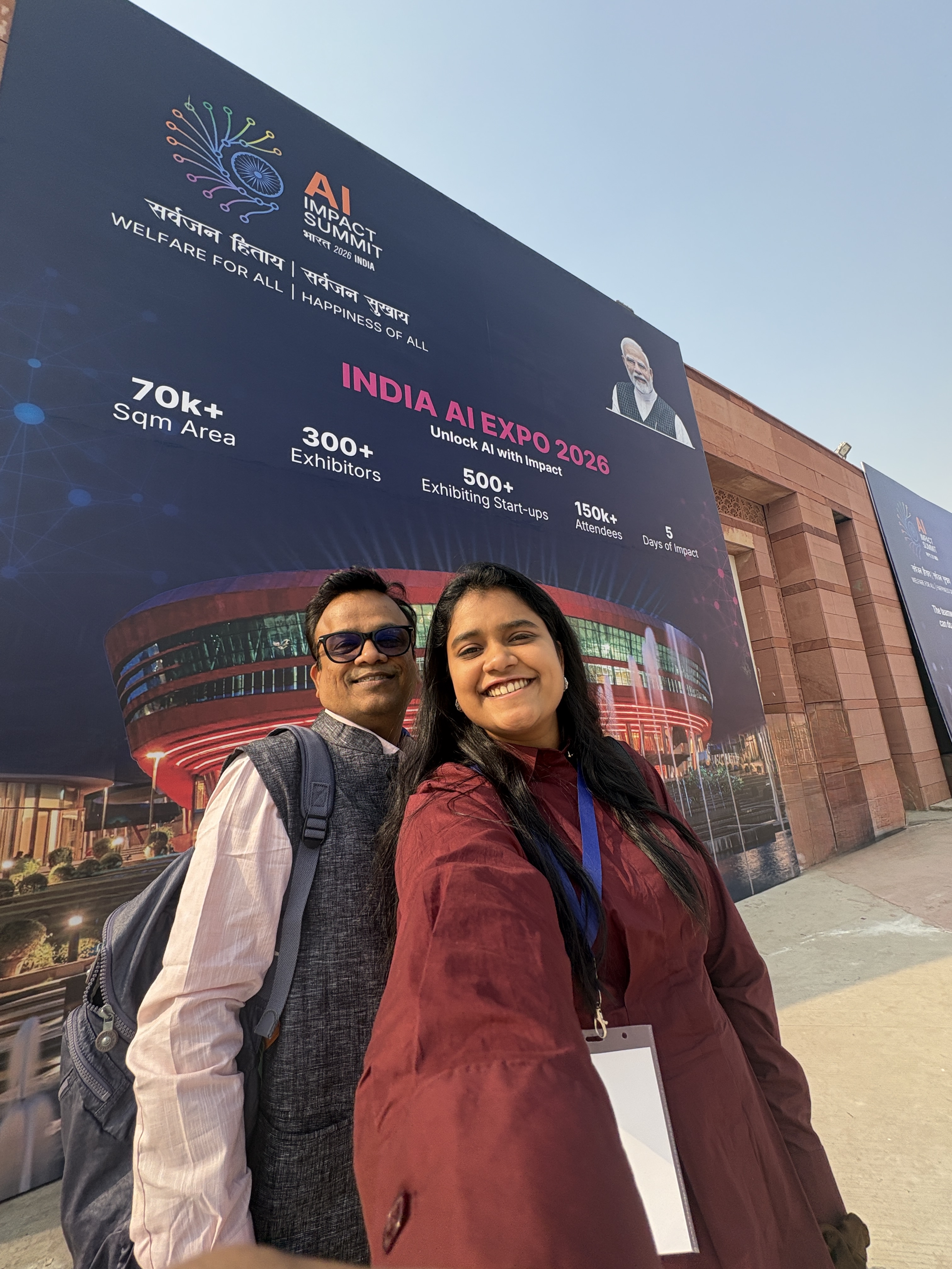 Anjali Laddha with her father at the India AI Impact Summit 2026